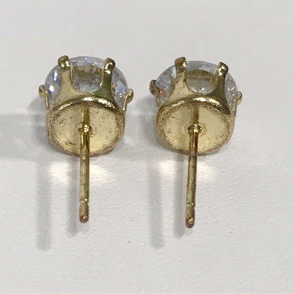 Vintage C&L 7mm Round Cut Prong Set CZ Stud Post Earrings Gold Tone Stainless - Picture 16 of 16